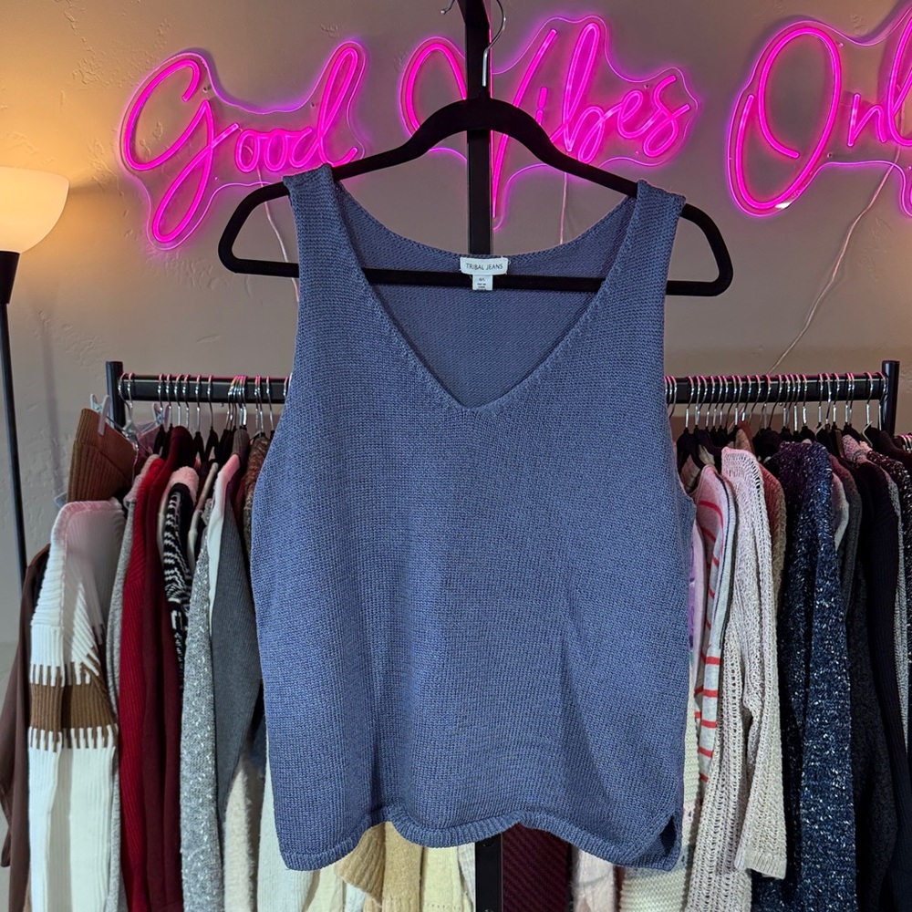 Tribal Heather Blue V-Neck Sweater Tank Top